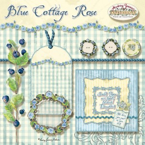 Blue Cottage Rose Digital Clip Art Kit
