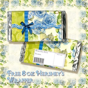 Hershey\'s 8 oz candy wrapper Freebie, Blue Cottage Rose Digital Clip Art by Audrey Jeanne Roberts