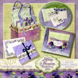 Digital crafting kit, gift bag, digital greeting card, stationery, gift cards and gift tags, pansies, pansy, lilac, lilacs